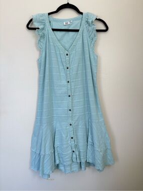 True Craft Aqua Button-Front Mini Dress Size Small